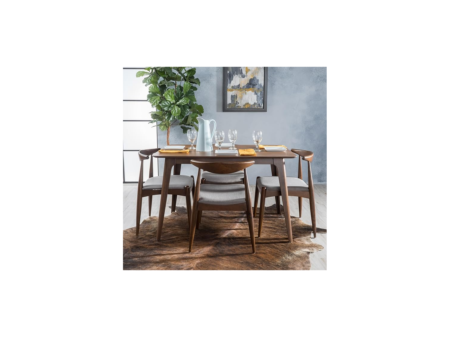 Comedor rectangular 4 sillas moderno en madera tornillo con acabado parafinico