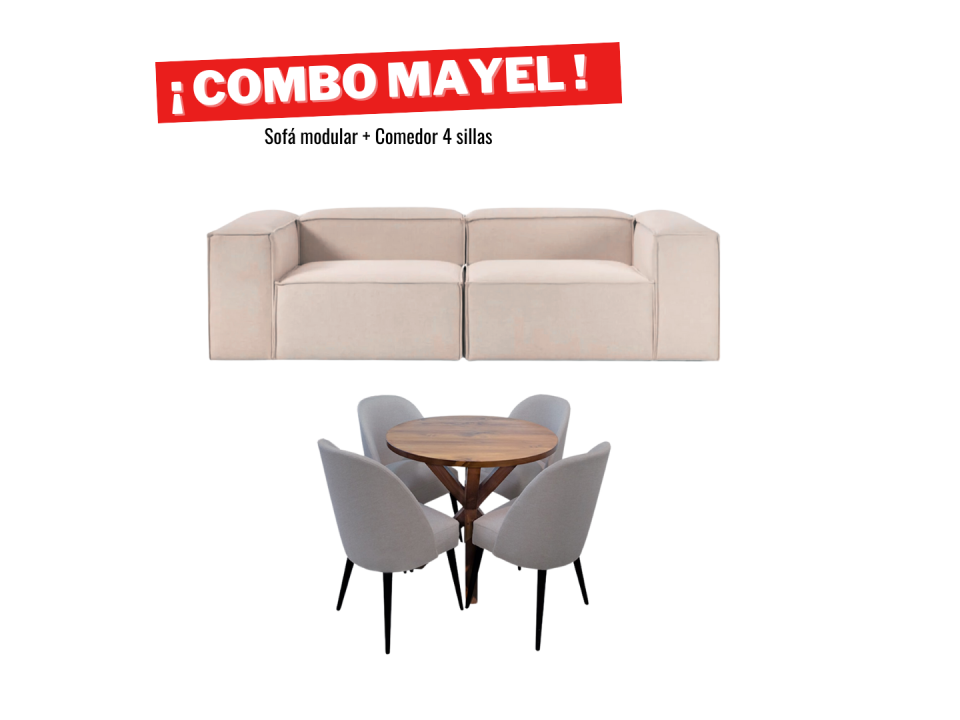 Combo Cyber Sofá mas Comedor tablero de madera 4 sillas en tapiz chenille