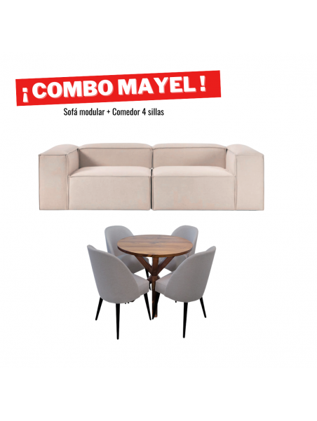 Combo Cyber Sofá mas Comedor tablero de madera 4 sillas en tapiz chenille