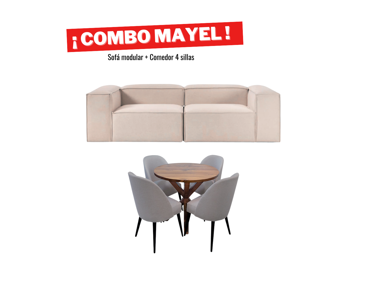 Combo Cyber Sofá mas Comedor tablero de madera 4 sillas en tapiz chenille