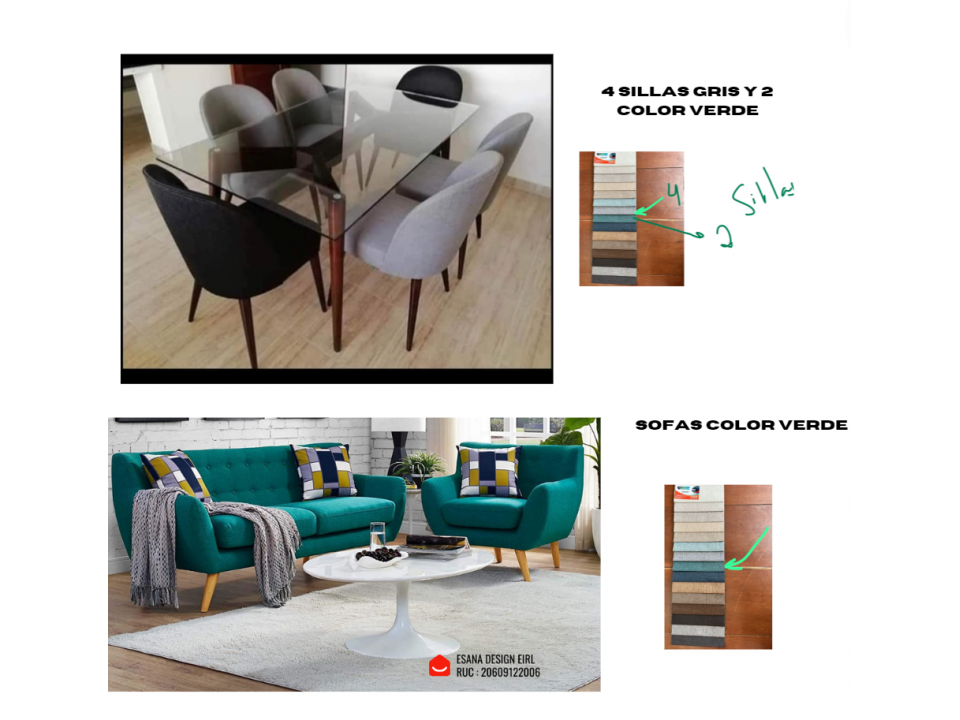 Combo Teresa : sala 3-1 tulum + comedor 6 sillas