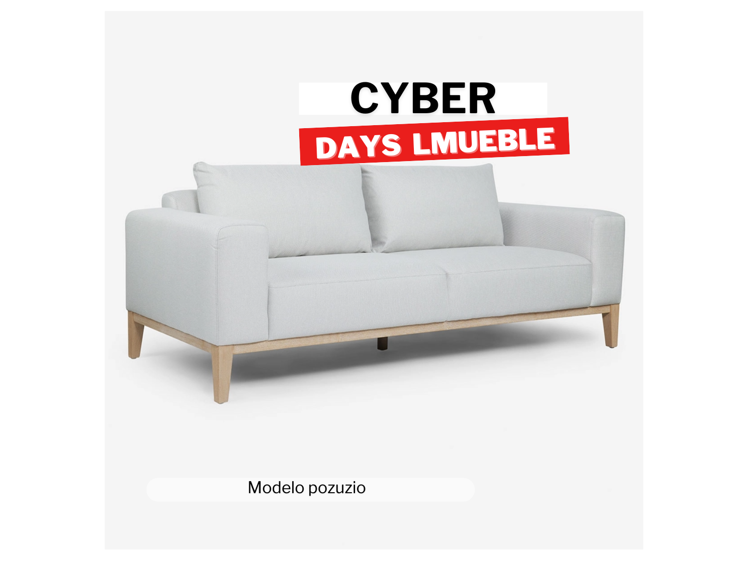 Sofá Pozuzio para 3 personas con zocalo de madera en la base inferior tapiz chenille