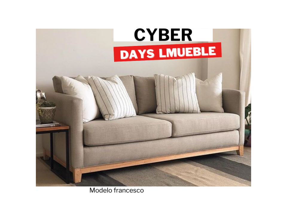 Sofa lineal francesco en tapiz chenille con zocalo de madera tornillo