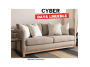 Sofa lineal francesco en tapiz chenille con zocalo de madera tornillo