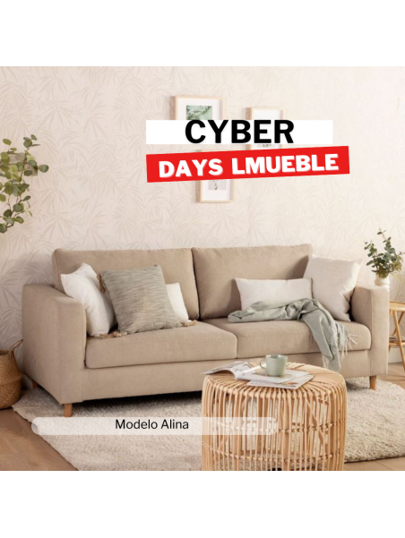 Sofa lineal alina en tapiz chenille con patas de madera tornillo