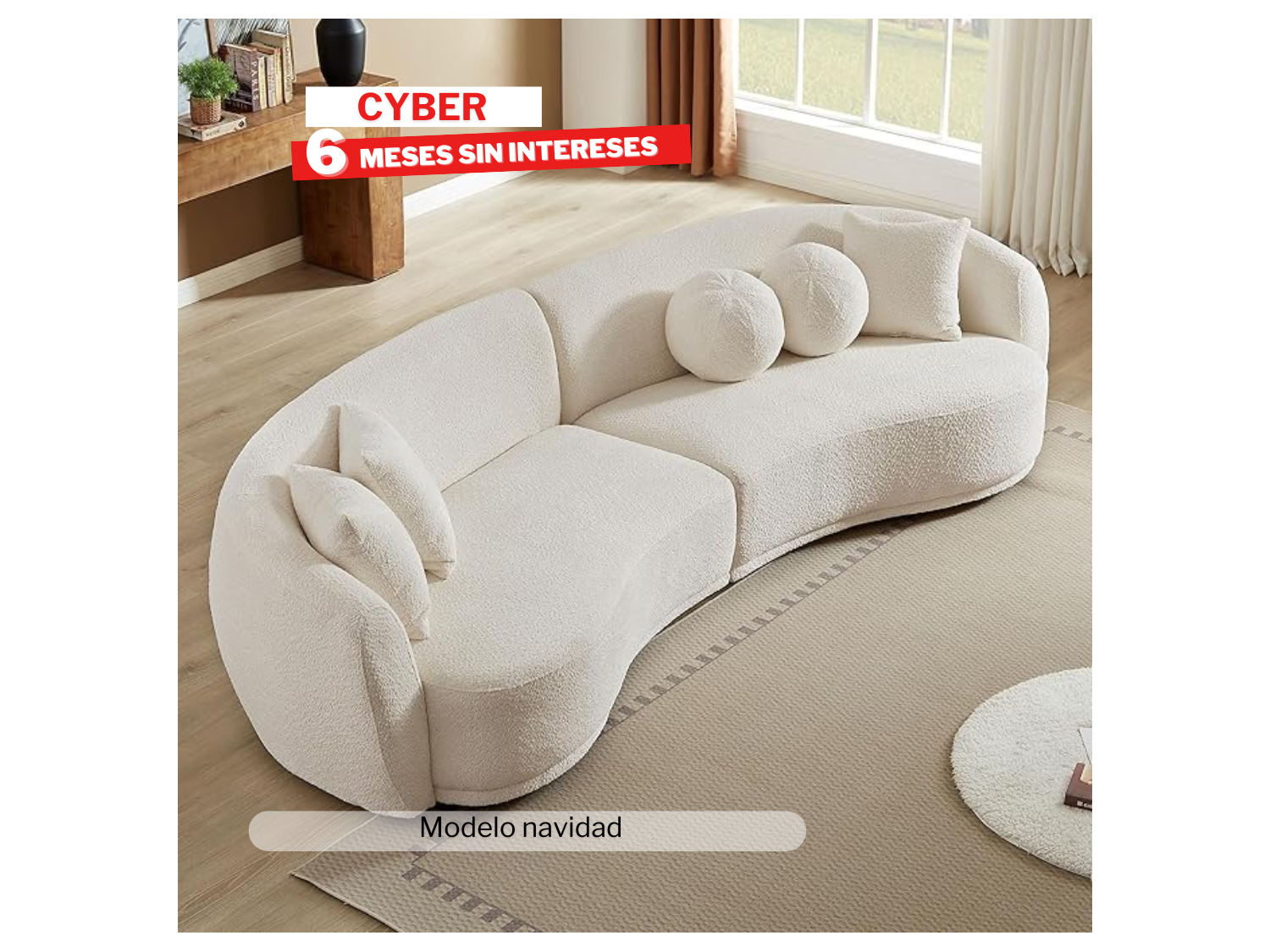 Sofa curvo navidad en tela boucle importado de 3 mts x 85 cm fondo