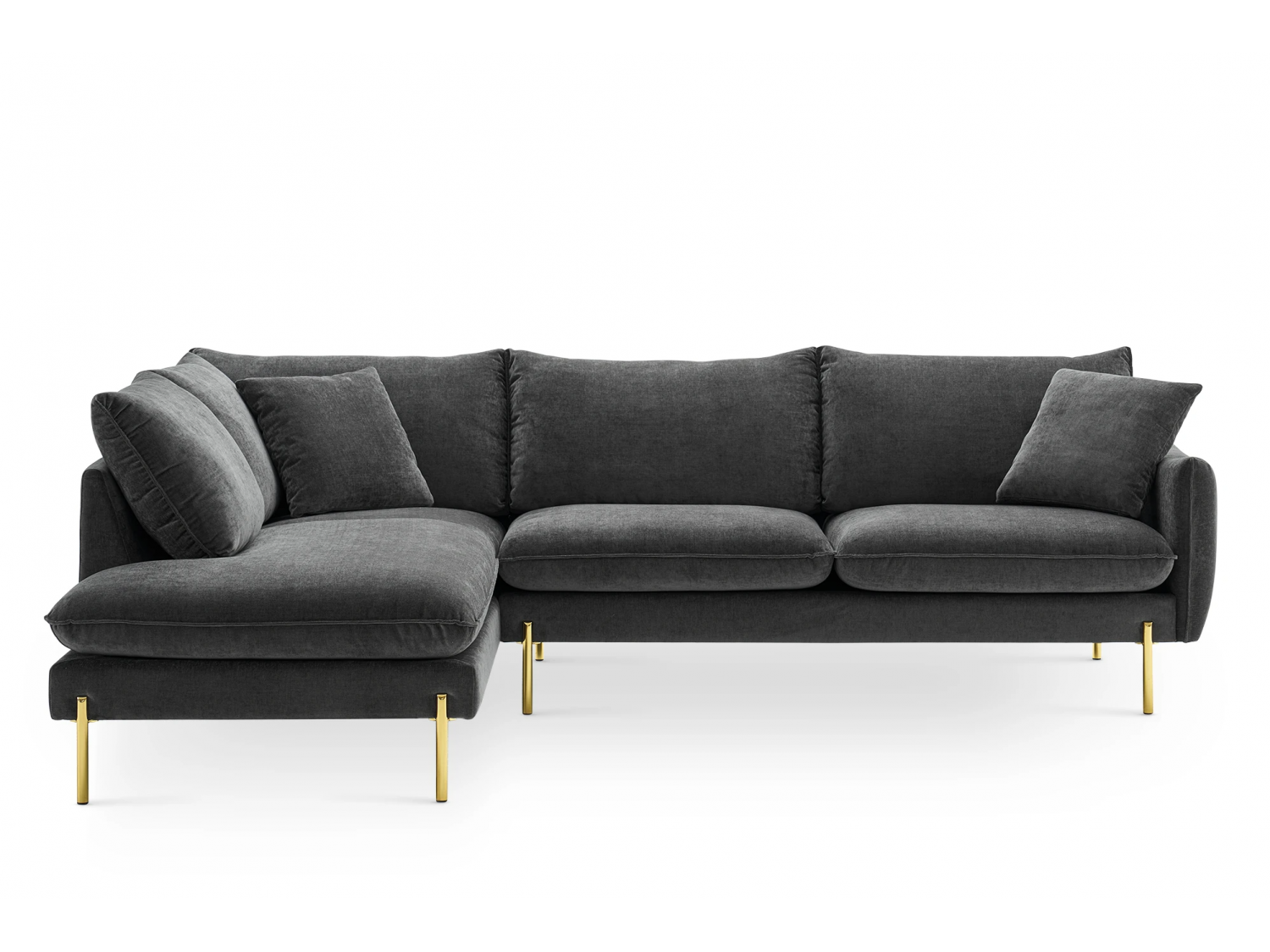 Seccional Génesis 275x190 cm con Patas de Acero Dorado con Tela lino antifluido