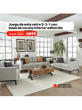 Juego de Sala vetro  3-2-1 Tela Lino Antifluido con Base de Zócalo