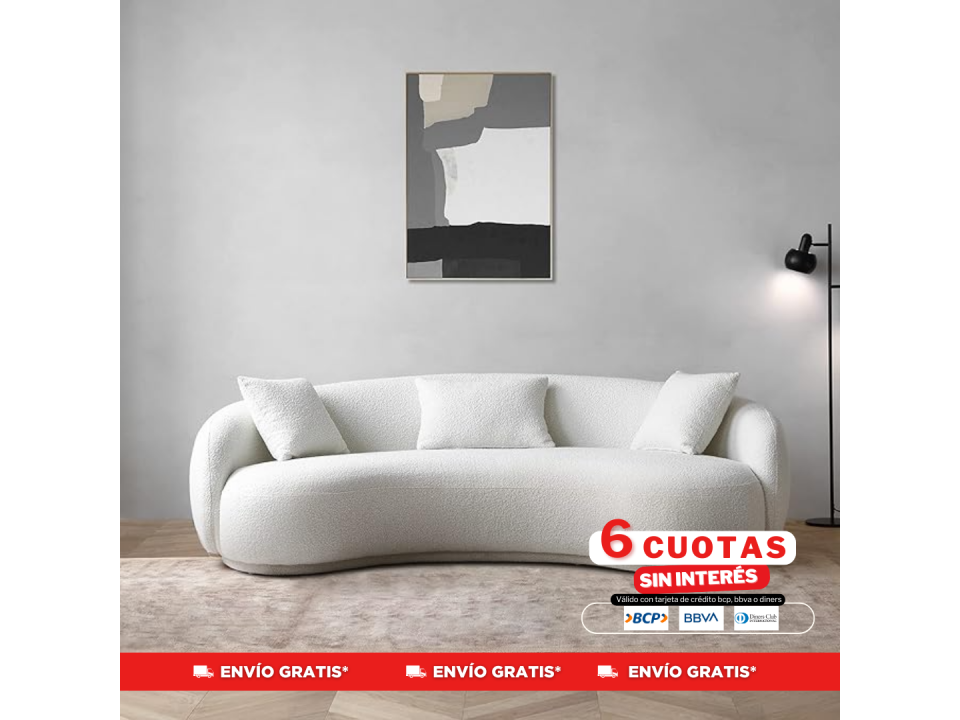 Sofa curvo Fernanda tela lino color blanco