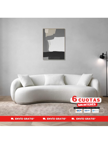 Sofa curvo Fernanda tela lino color blanco