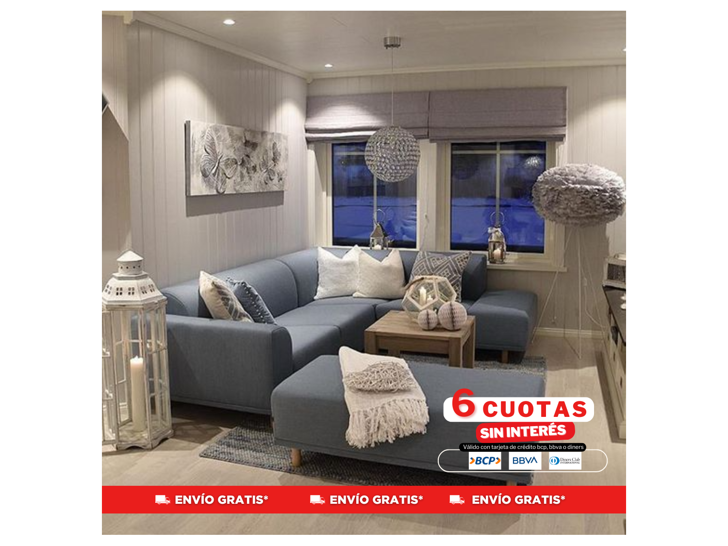 Seccional Damasco tela antifluido + banqueta + 4 cojines decorativos