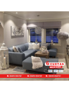 Seccional Damasco tela antifluido + banqueta + 4 cojines decorativos