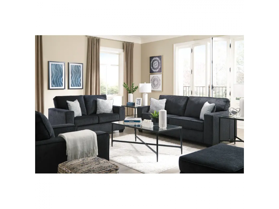 Mueble de Sala Italia 3-2-1 con banqueta en tela chenille