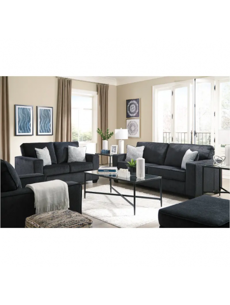 Mueble de Sala Italia 3-2-1 con banqueta en tela chenille