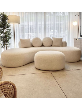 Sofá curvo en tela boucle + banqueta | lmueble