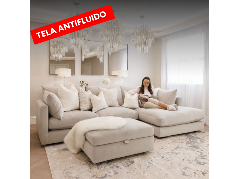 Seccional Kristi con Banqueta + 6 Cojines en chenille Antifluido por cyber