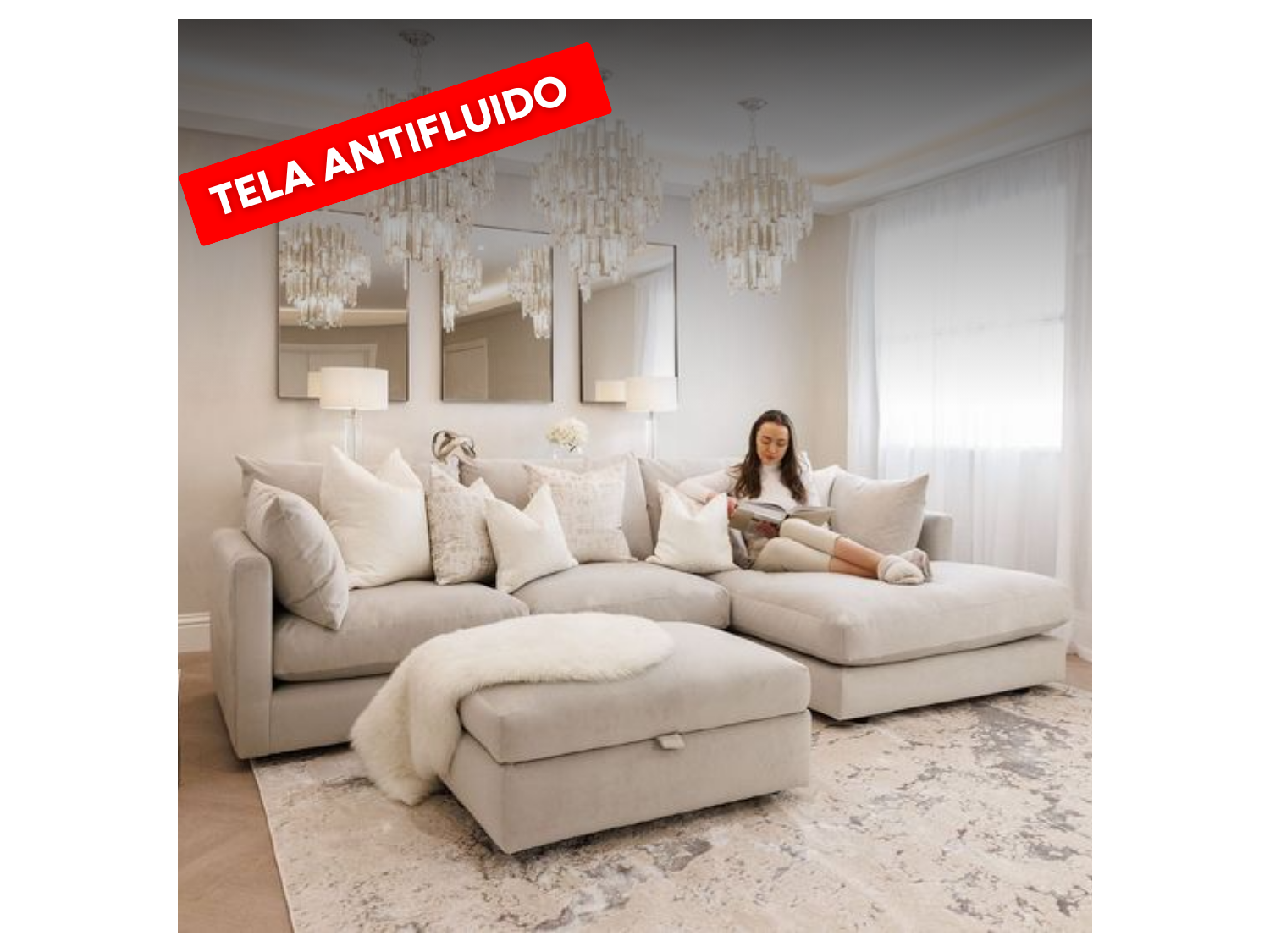 Seccional Kristi con Banqueta + 6 Cojines en chenille Antifluido por cyber