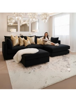 Seccional Nuria con Banqueta + 6 Cojines en tela montreal