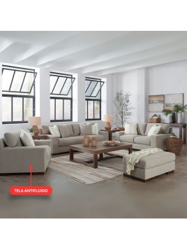 Sala Beele 3-2-1 con banqueta isabella en tela chenille antifluido
