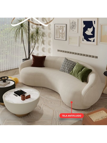 Sofá Curvo 230x85 cm Tela Chenille Antifluido Marfil