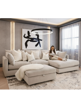 Seccional Kristi con Banqueta + 6 Cojines en chenille Antifluido por cyber