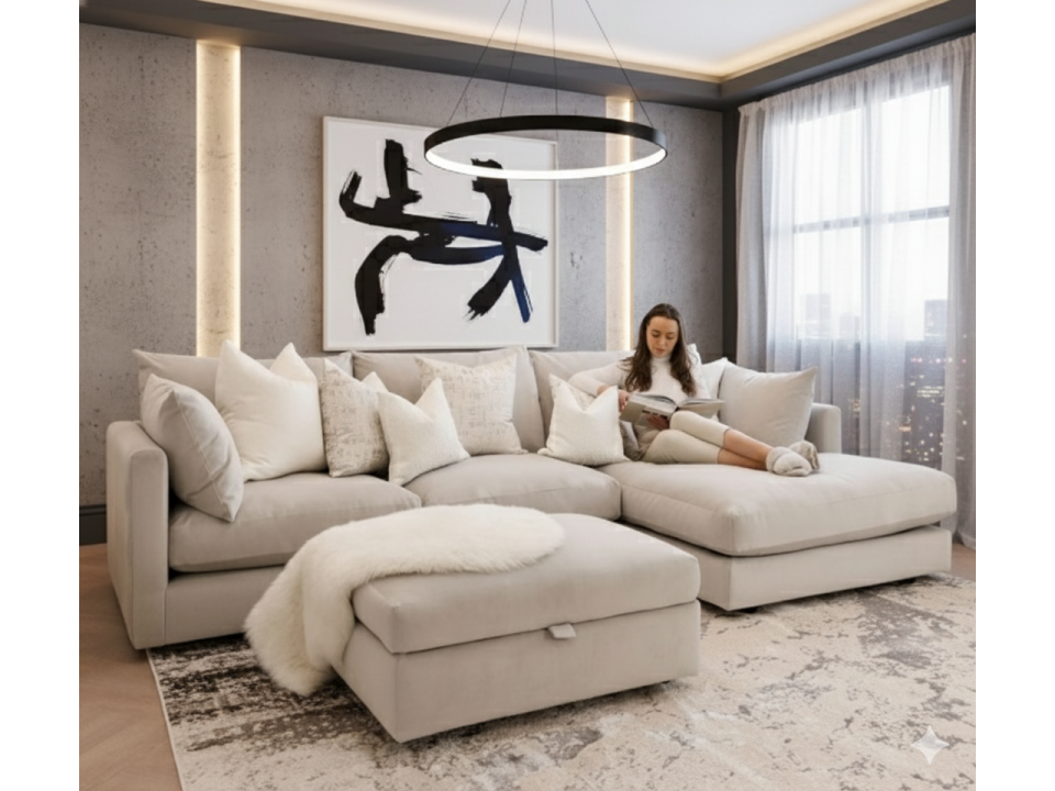 Seccional Kristi con Banqueta + 6 Cojines en chenille Antifluido por cyber