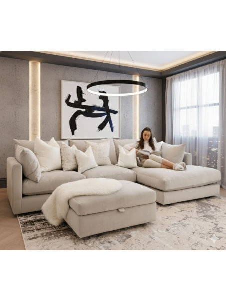 Seccional Kristi con Banqueta + 6 Cojines en chenille Antifluido por cyber