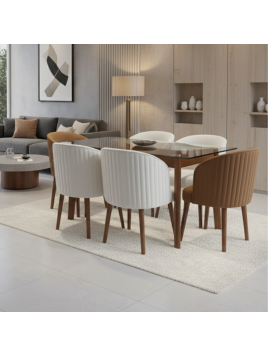 Comedor moderno Gaelli con tablero de vidrio en tela chenille