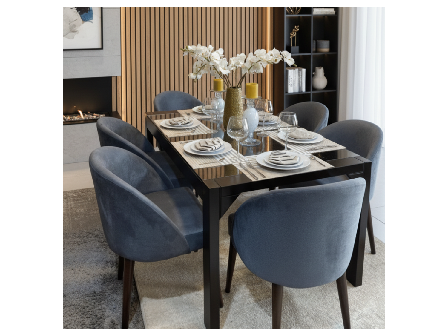 Comedor Riple con 6 Sillas en Madera de Tornillo y Tablero de Vidrio