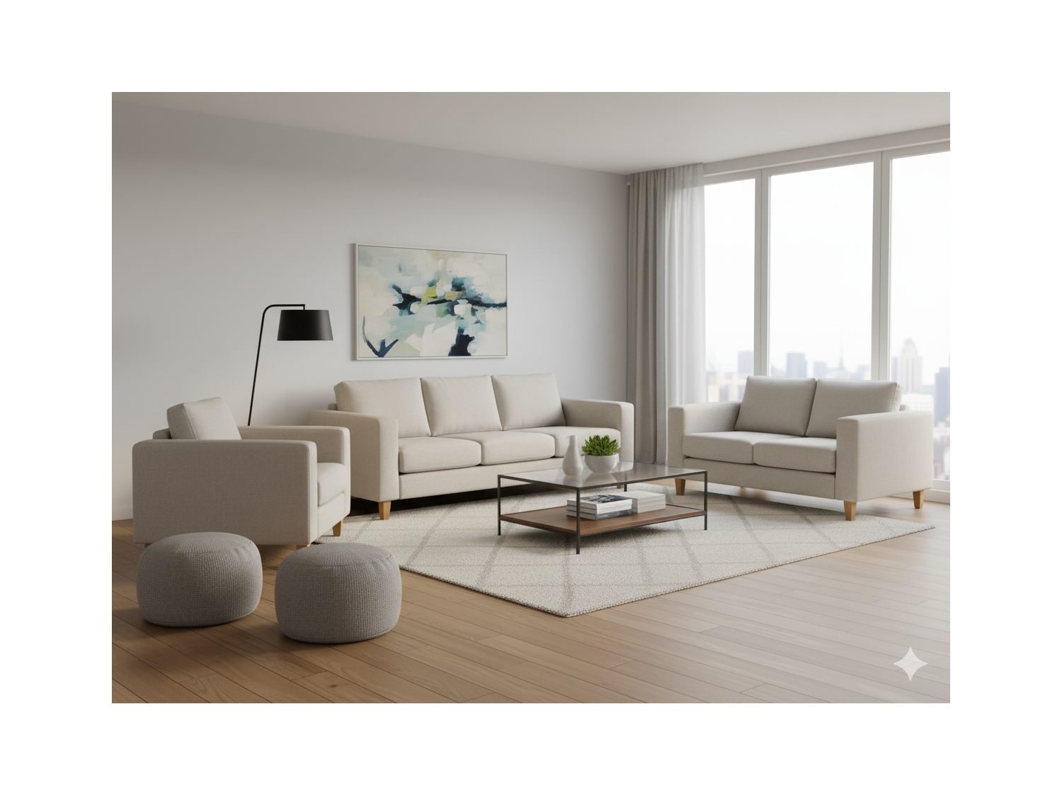 Juego de Sala square 3-2-1 en tela chenille