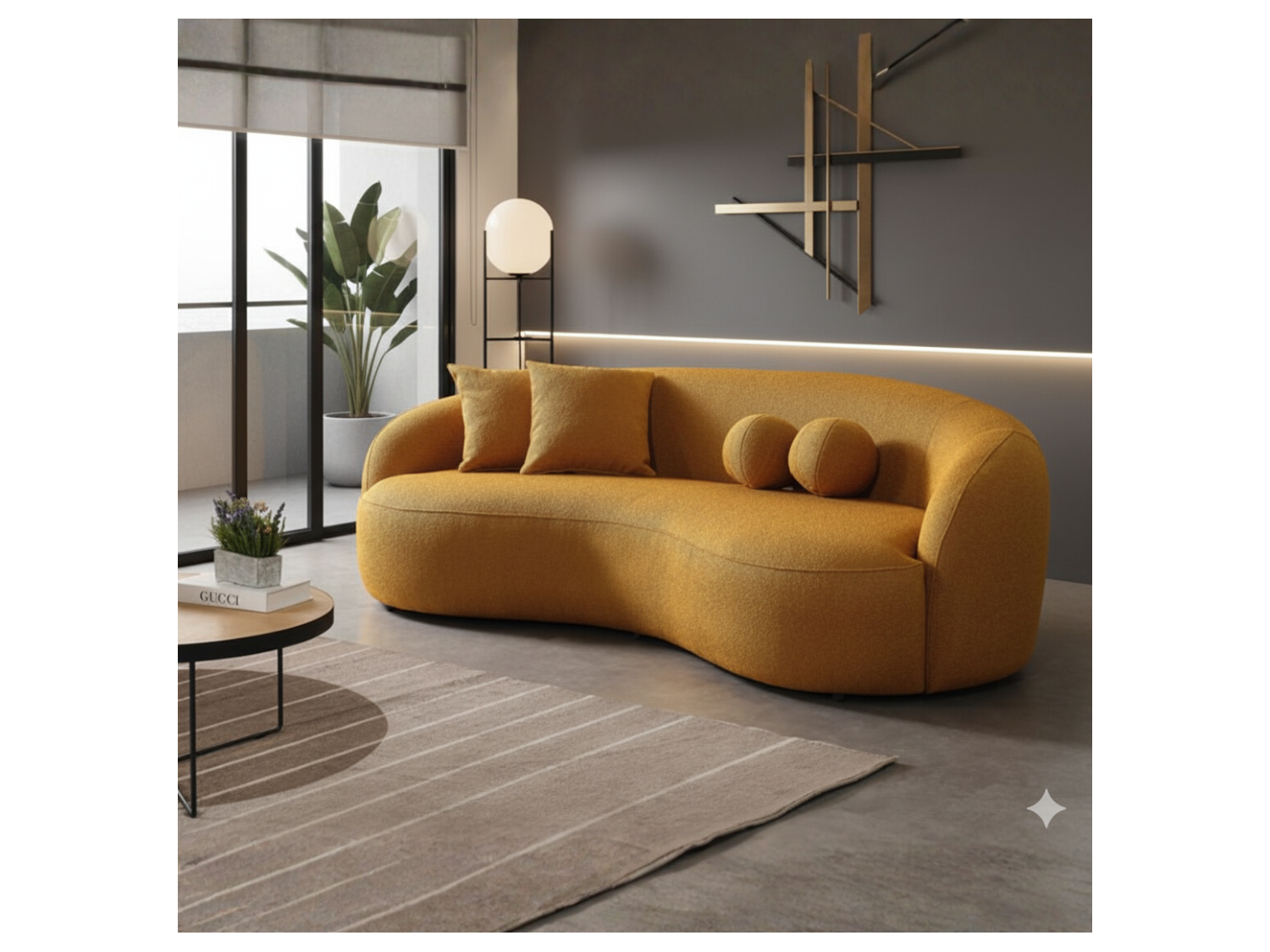 Sofa curvo melanie en tela chenille