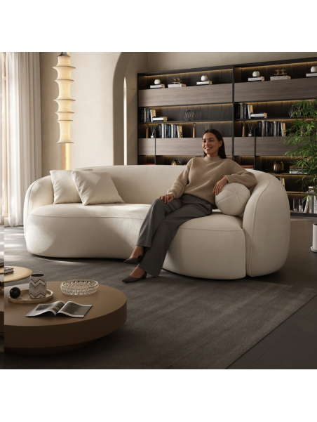 Sofá Curvo 230x85 cm Tela Chenille Antifluido Marfil