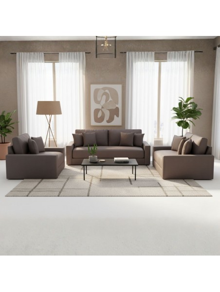 Sala Mina 3-2-1 con banqueta en tela chenille