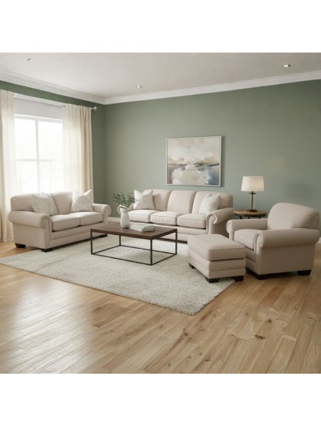 Juego de Sala Juno 3-2-1+ Banqueta en Tela Antifluido Incluye 6 Cojines Decorativos