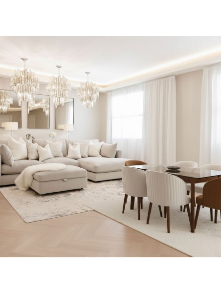 Combo Moli: Seccional moderno 240x160 cm + comedor rectangular 6 sillas con tablero de vidrio 10 mm | LMUEBLE Perú