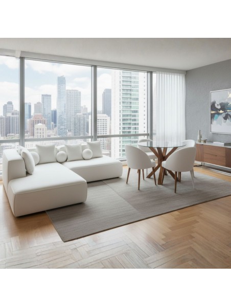 Combo Home: Seccional moderno 230x150 cm + comedor redondo 4 sillas de 100 cm | LMUEBLE Perú