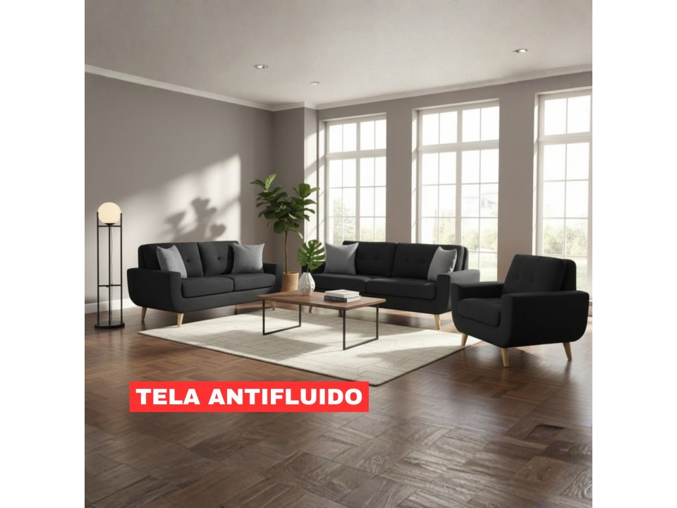 Juego de sala Florencia 3-2-1 en tela chenille antifluido con cojines decorativos | LMUEBLE Perú Juego de sala Florencia 3-2-1 en tela chenille antifluido con cojines decorativos | LMUEBLE Perú