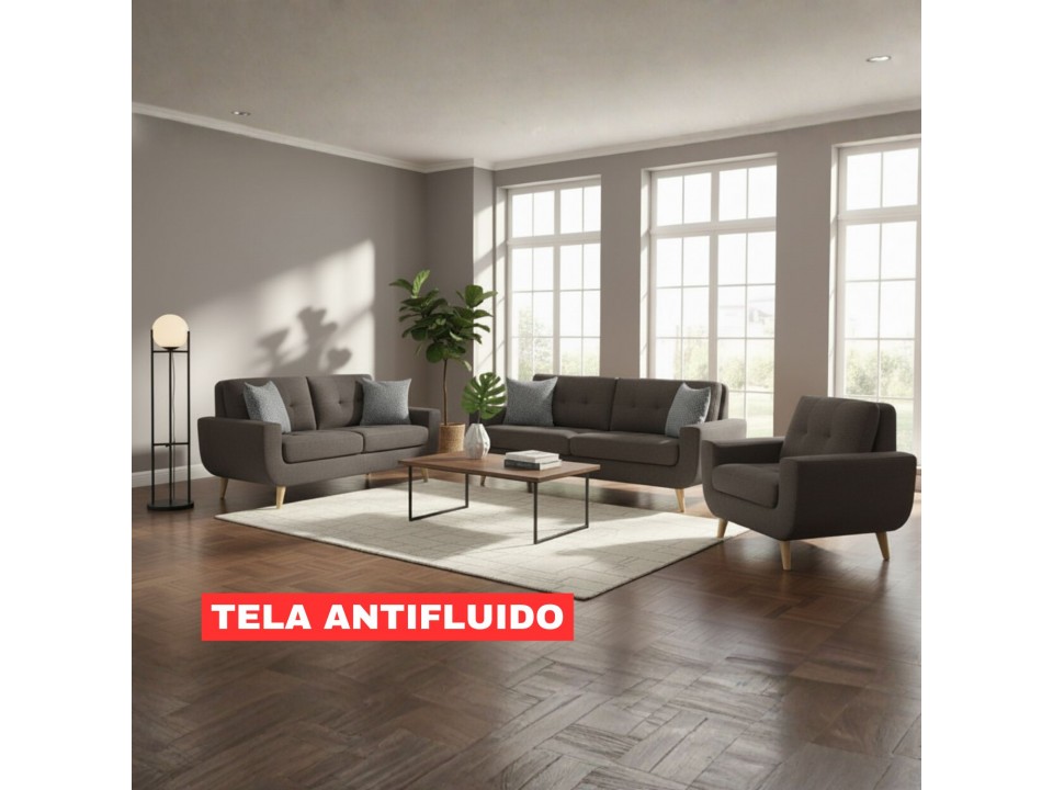 Juego de sala Florencia 3-2-1 en tela chenille antifluido con cojines decorativos | LMUEBLE Perú