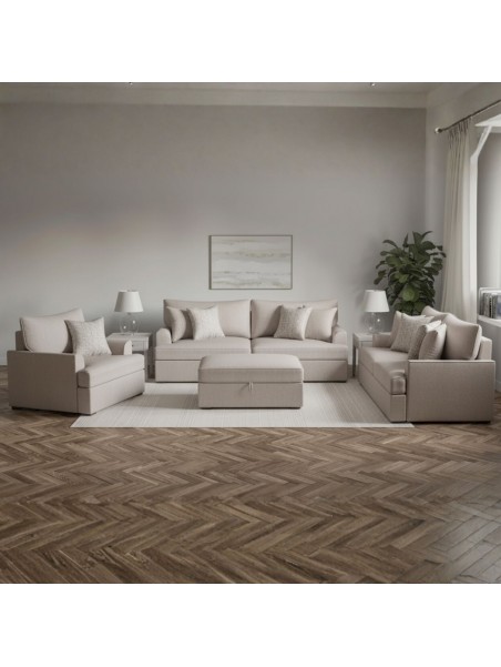 Juego de Sala Moli 3-2-1 + Banqueta en Tela Antifluido Estilo Americano