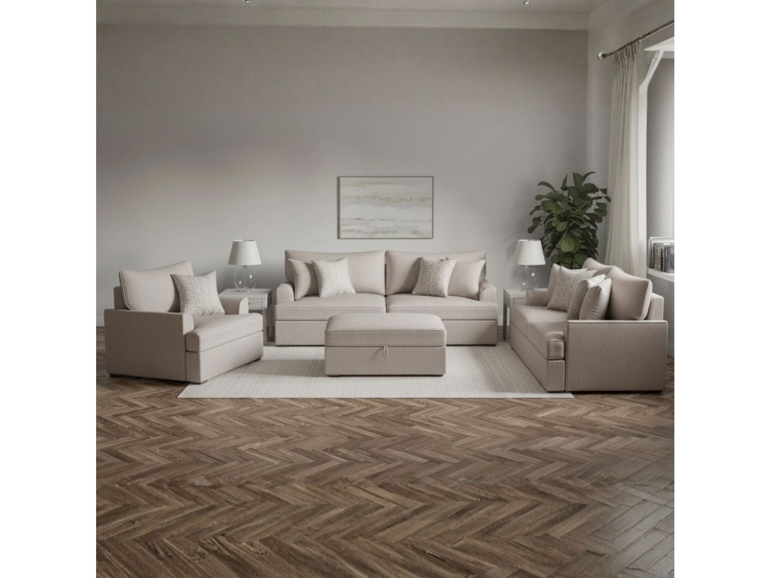 Juego de Sala Moli 3-2-1 + Banqueta en Tela Antifluido Estilo Americano