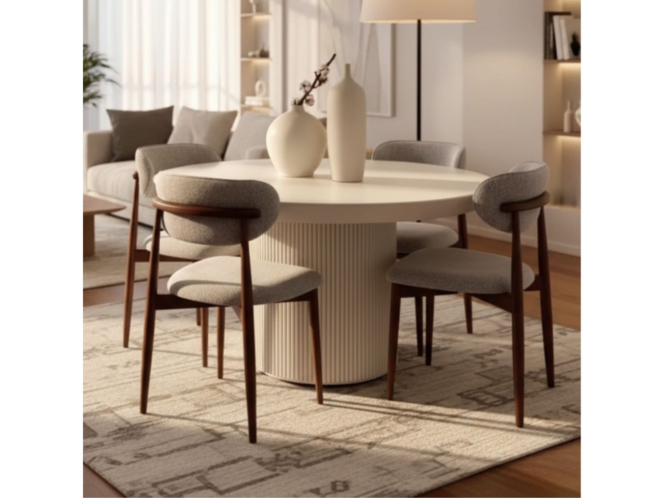 Comedor Circular Luciane de 5 sillas tapizado en tela chenille