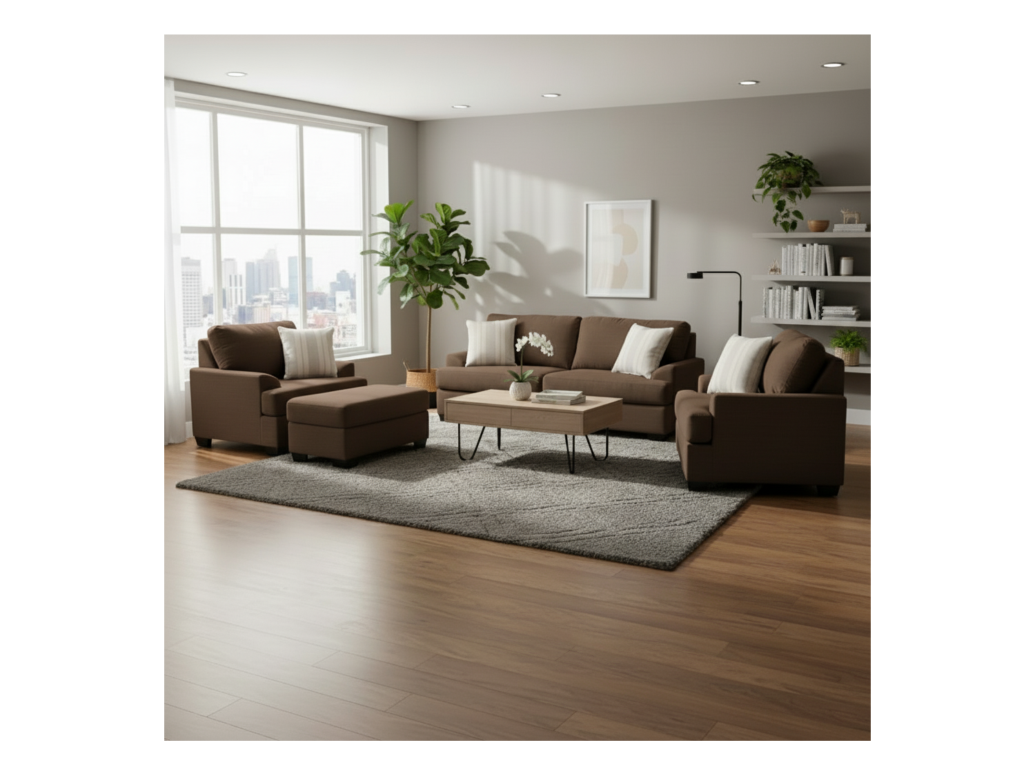 Juego de Sala Malena 3-2-1 con Banqueta en Tela Antifluido Chenille – Diseño Moderno, Cómodo y Elegante