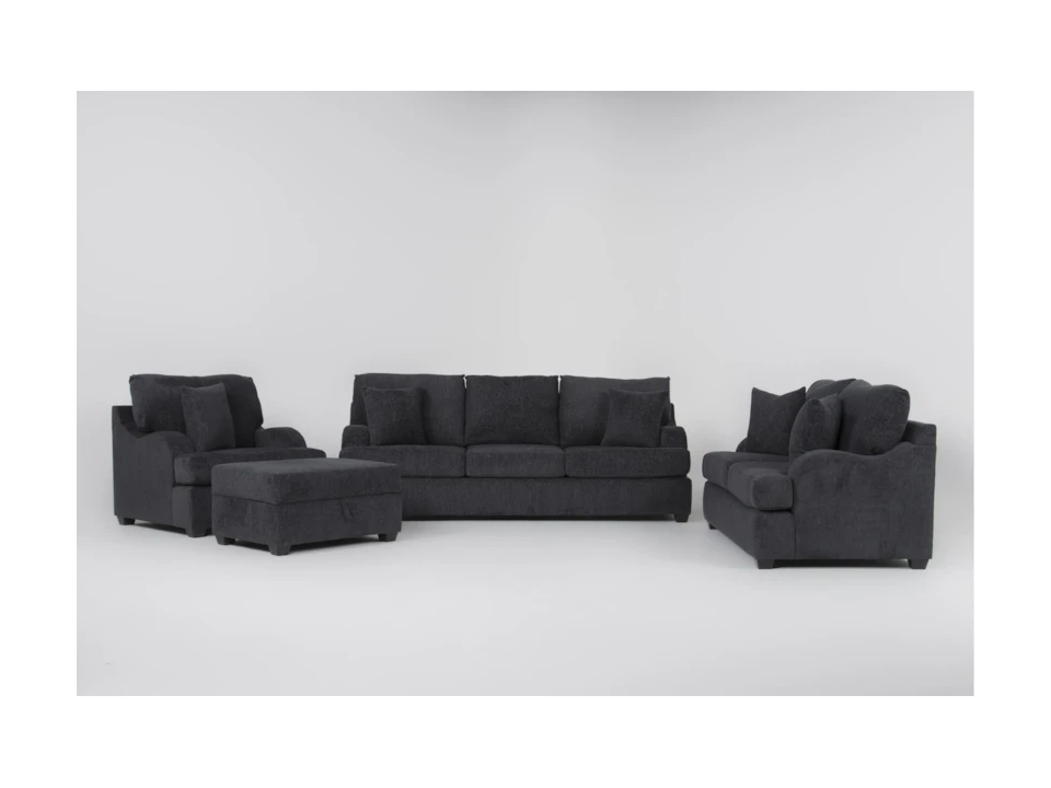 Sala Jazmin 3-2-1 con Banqueta en Tela Chenille Antifluido