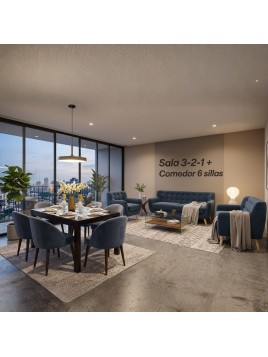 Combo three para Departamento: sofa 3-2-1 y Comedor 6 sillas