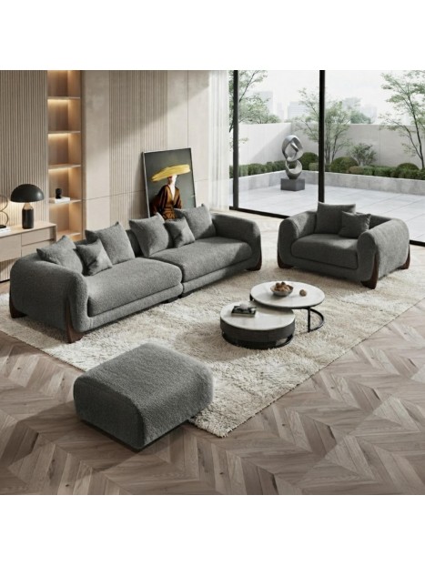 Juego de Sala Dubai 3-1 con Banqueta | Tela Chenille Antifluido Pet Friendly | Sala Moderna para Departamento | LMueble Perú