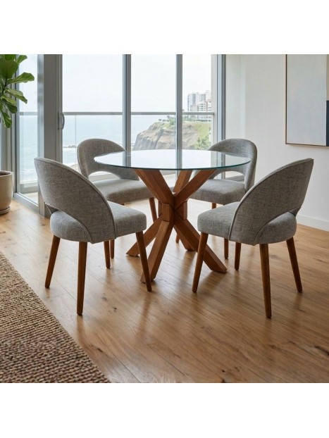 Comedor de 4 Sillas con Mesa de Vidrio | LMueble Perú