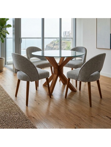 Comedor de 4 Sillas con Mesa de Vidrio | LMueble Perú