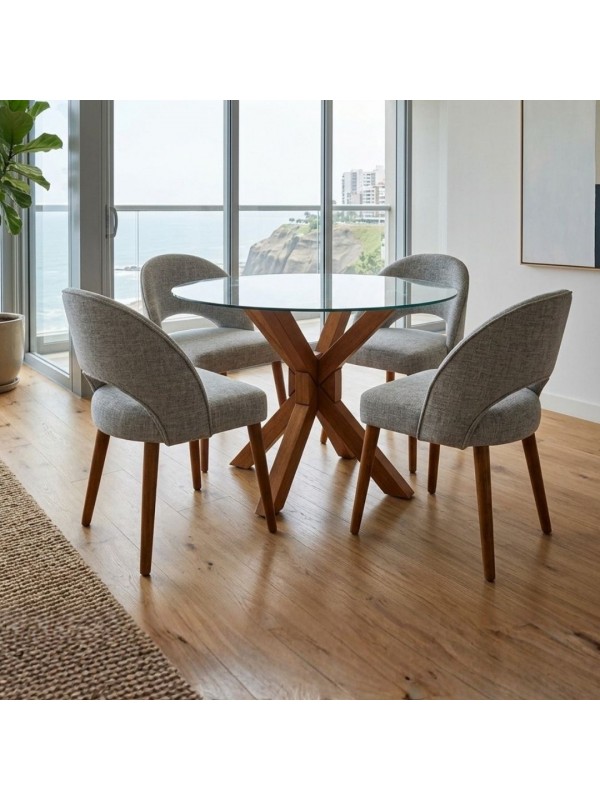 Comedor de 4 Sillas con Mesa de Vidrio | LMueble Perú