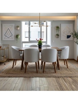 Comedor Uchi Moderno Rectangular de 6 Sillas en tela antifluido